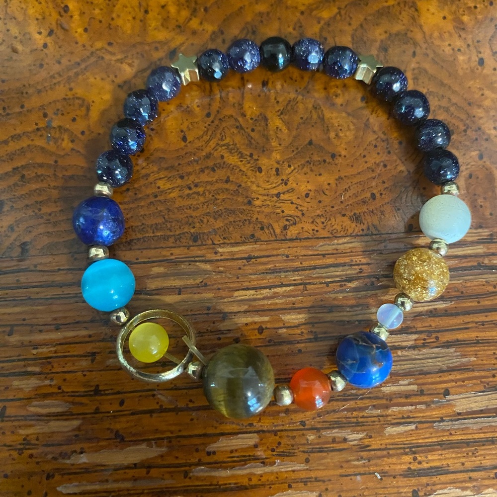 Colorful Solar System Natural Stone Beaded Bracelet